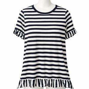 ⭐️ Talbots Navy‎ and White Ruffled Short Sleeve Tee